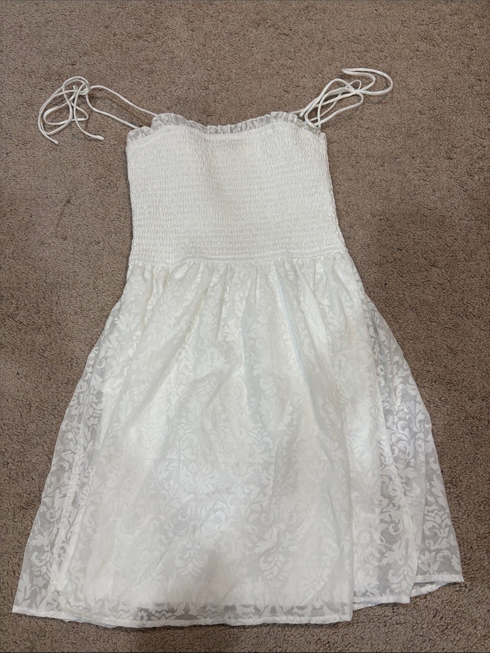 Pink Lily White Smocked Bodice Lace Sundress